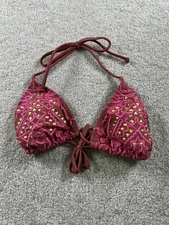 Xhilaration Women's Brown Pink Embroidered Bikini Top S