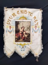 vintage church hand painted hanging banner christian religious textile A124