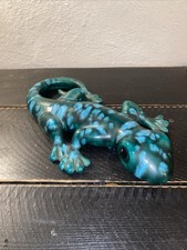 VTG Ceramic Lizard Gecko  Green Glazed Pottery Indoor Outdoor Decor 14” USA