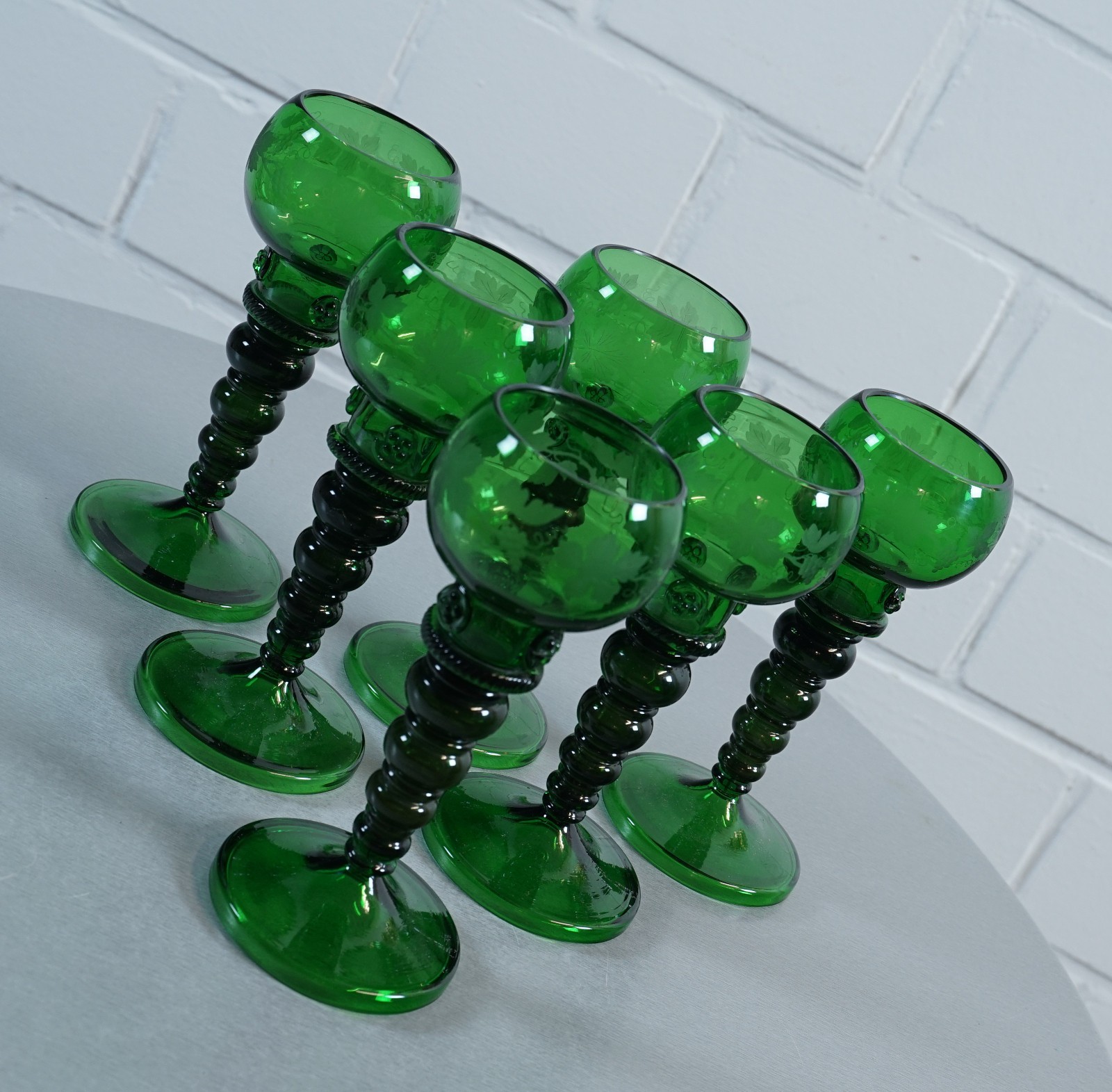 6 Theresienthal ? Prunk Römer Weinrömer Weinglas Glas Dekor Weinlaub Vintage