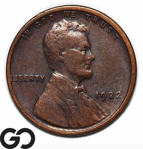 1922 No-D, Lincoln Cent Wheat Penny, Strong Rev, Rare VF++ Key Date, Bids: 1100!
