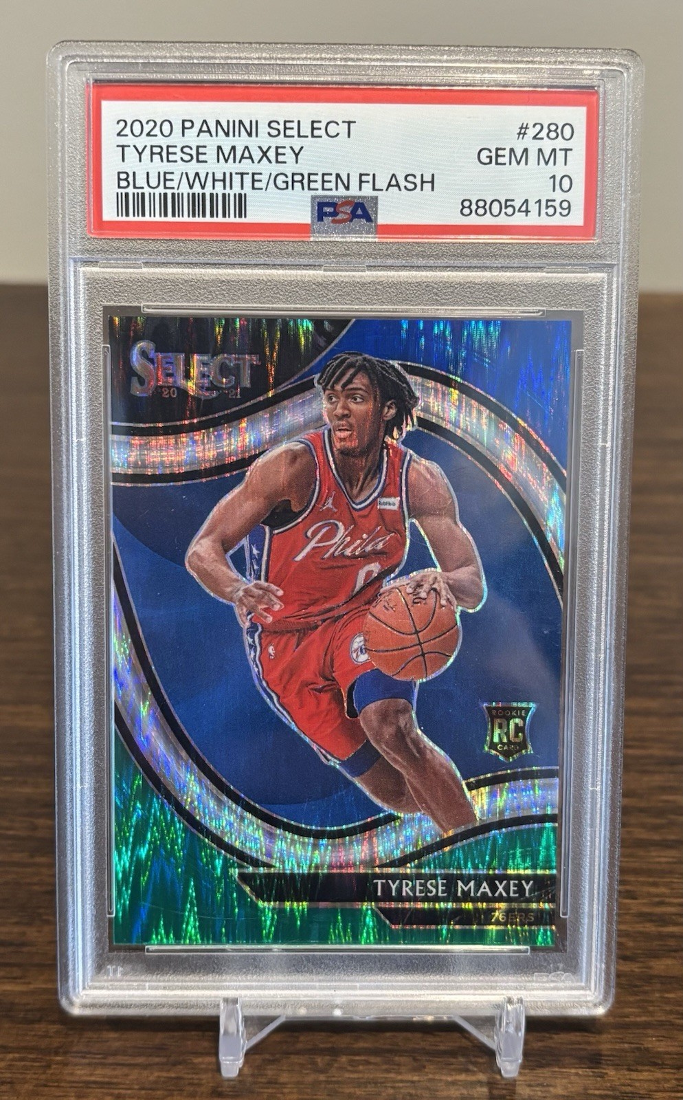 2020 Panini Select Courtside Blue White Green Flash Tyrese Maxey #280 PSA 10 /10