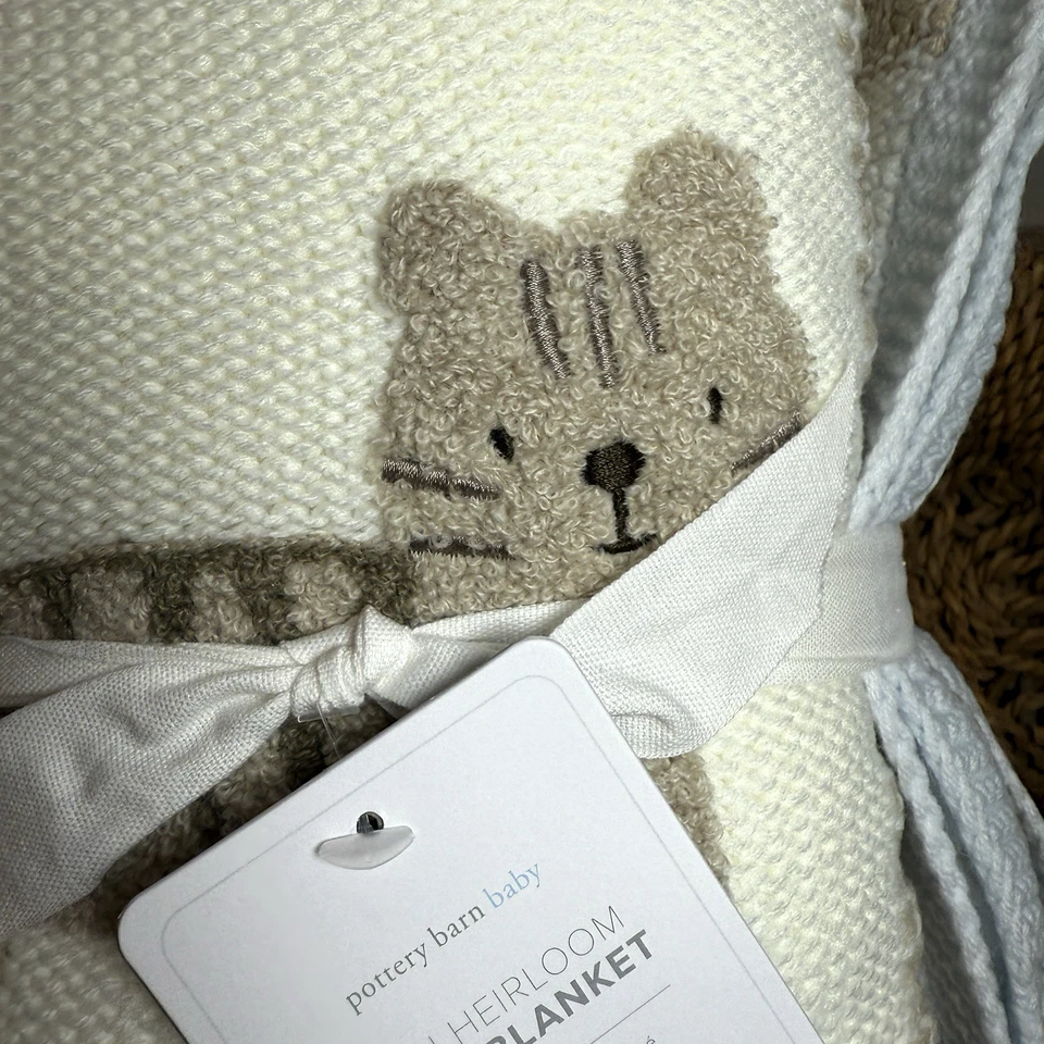 NEW POTTERY BARN KIDS LION HEIRLOOM BABY BLANKET KNIT WITH SHERPA BACK ~ NO MONO - Image 4 of 4