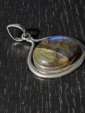 Large Sterling Silver 925 Labradorite Pendant – Blue/Gold Flash – Boho – 2” Drop