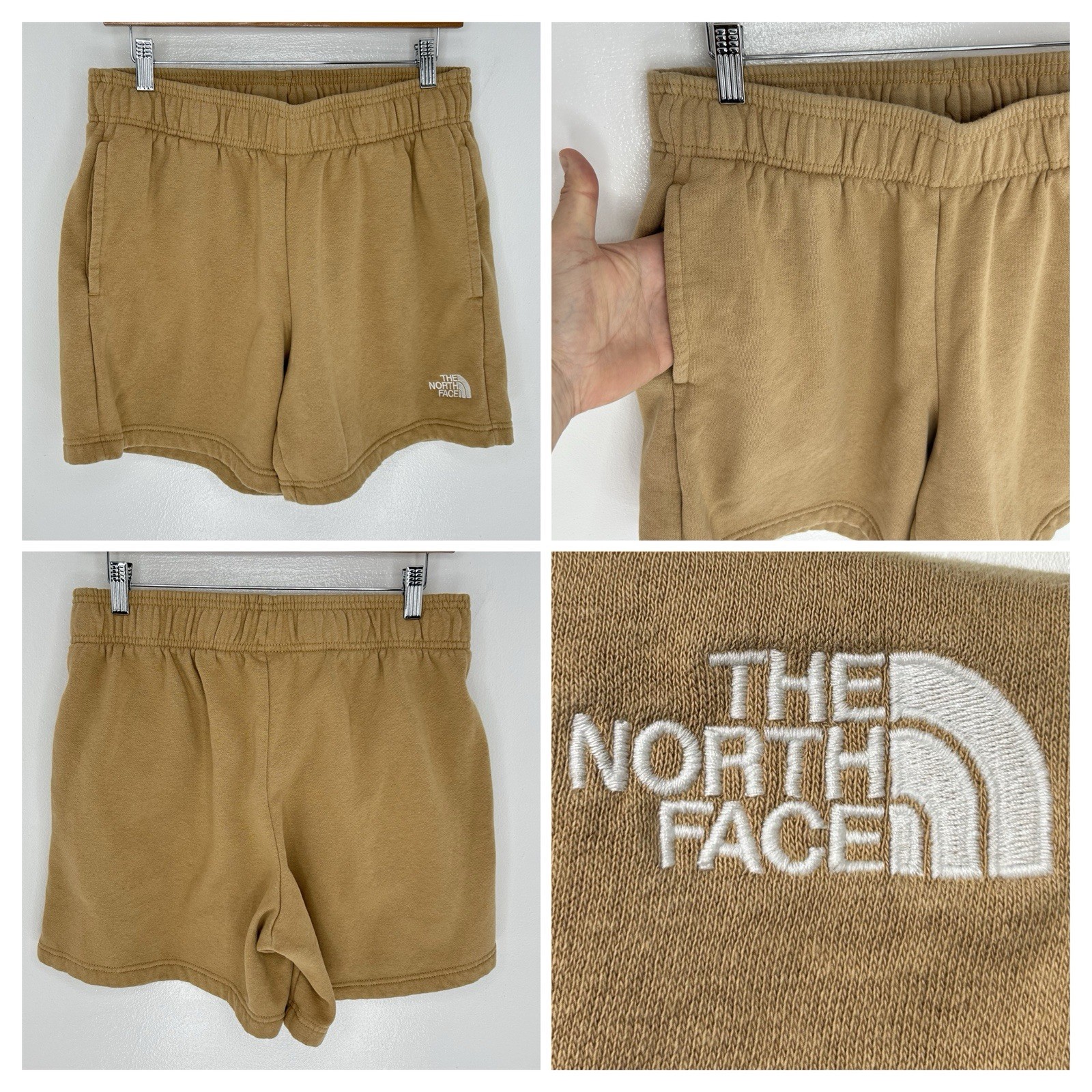 The North Face Short Sweat Shorts Womens Large Tan Elastic Waist Athleisure 30x6