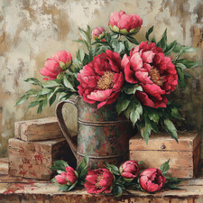 Wandbild Pfingstrosen Gießkanne Landhaus Rustikal Deko Bild Wanddeko Wandfliese