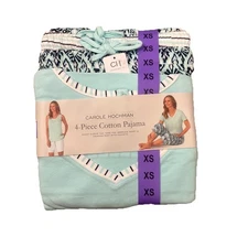Carole Hochman Womens Pajamas Set 4 Piece Tank Top Short Pant Blue Print XS NWT