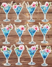 Blue Cocktail Vinyl Die Cut Stickers Set Scrapbooking Laptop Water Bottle