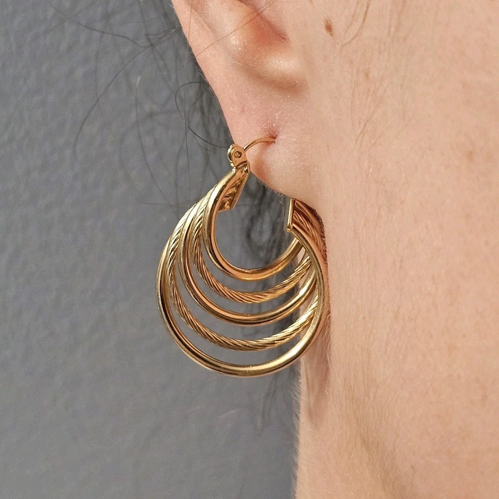 14K Solid Yellow Gold Multi-Layer Hoop Earrings E… - image 19