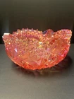 Vintage Carnival Cut Glass Iridescent  Pink Comet In The Stars Saw Tooth Bowl