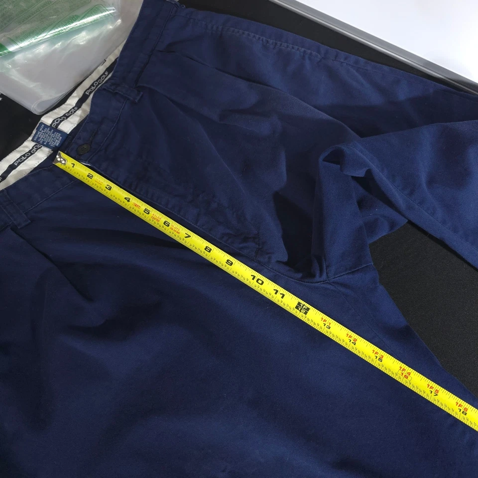 Pantalones Polo Golf Ralph Lauren Hombres 36x30 Azul Marino Plisado Algodón Chino Poni Sólido Foto 4 de 4
