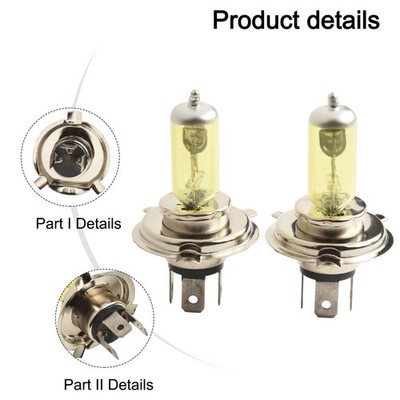 2Pcs H4 55W 5000K Car Xenon Gas Halogen Headlight Driving Lamp Bulbs Yellow 12V
