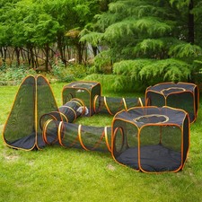 7 in 1 Outdoor Cat Enclosure, Foldable Pop-Up Mesh Playpen Tunnel for Pet Run...
