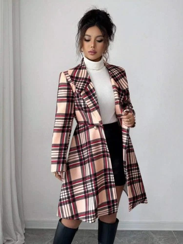 Plaid Button Up Long Sleeve Coat