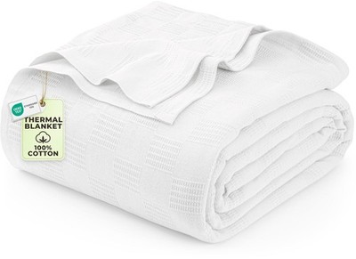 Utopia Bedding White 100 Cotton Blanket Queen Size - 90x90 Inch 350GSM