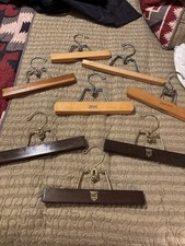 Lot of 8 Vintage WOODEN Pants Skirt CLAMP HANGERS mixed wood.