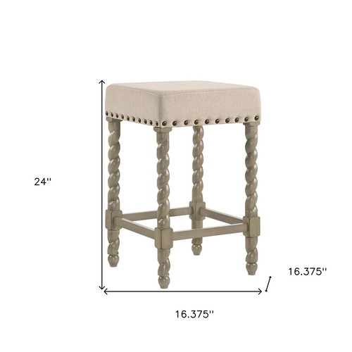 24" Cream And Gray Solid Wood Backless Counter Height Bar Chair - Picture 4 of 4