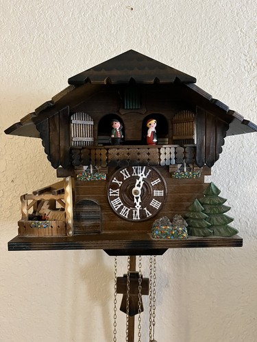 Orologio a cucù Vintage Musical Legno Foresta Nera USATO DANNEGGIATO NON FUNZIONANTE Tedesco - Foto 2 di 24