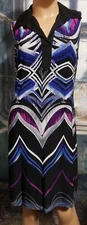 St. Tropez West Sleeveless Dress Sz 10 Stretch Multicolor Geo Design Collared