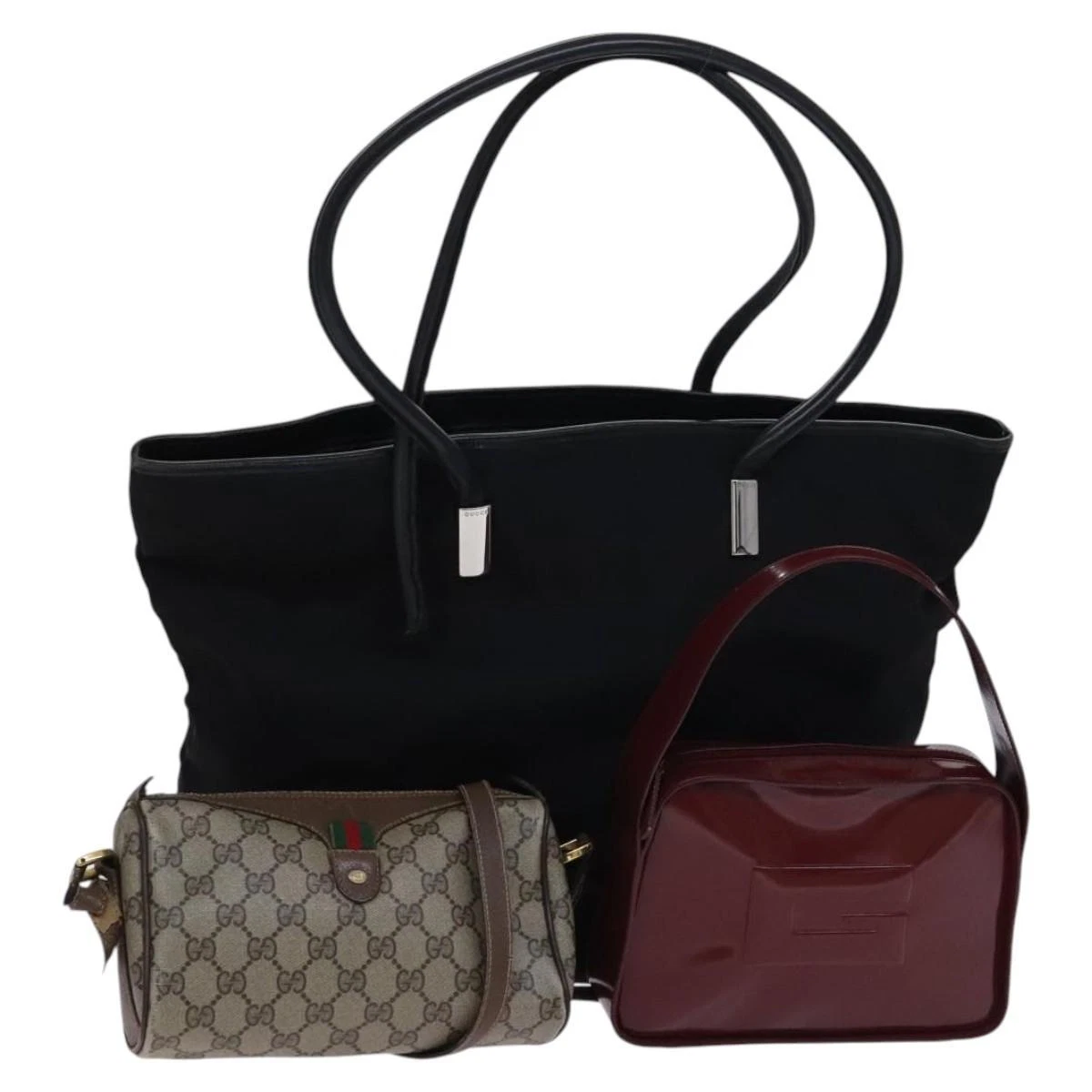 Sac fourre tout GUCCI GG Supreme nylon lot de 3 noir beige rouge authentique EC997