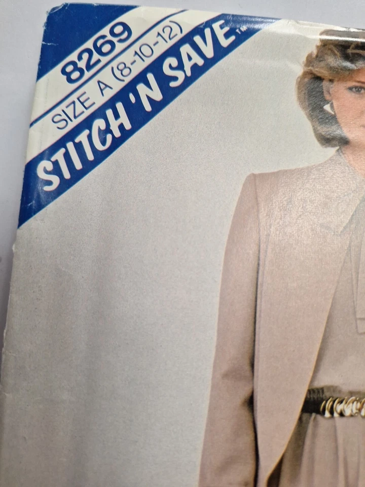 Jacket Dress 8 10 12 Stitch N Save McCalls 8269 Sewing Pattern UC VTG Open Front - Image 3 of 4
