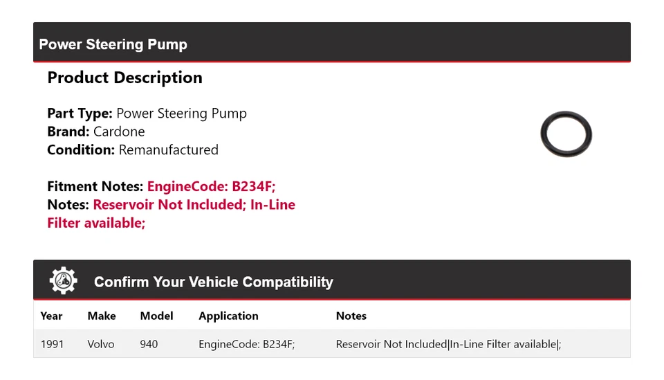 Bomba de direção hidráulica Cardone para 1991 Volvo 940 - Imagem 2 de 3
