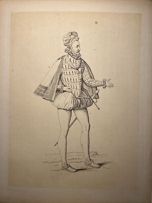 Antike Reiter Trachten Mode Kleidung Mittelalter 1855 Antiquarische Stahlstich