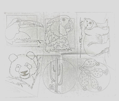 FC&A Iron On Transfer Pattern Bear Face Toucan Macaw Birds Cactus