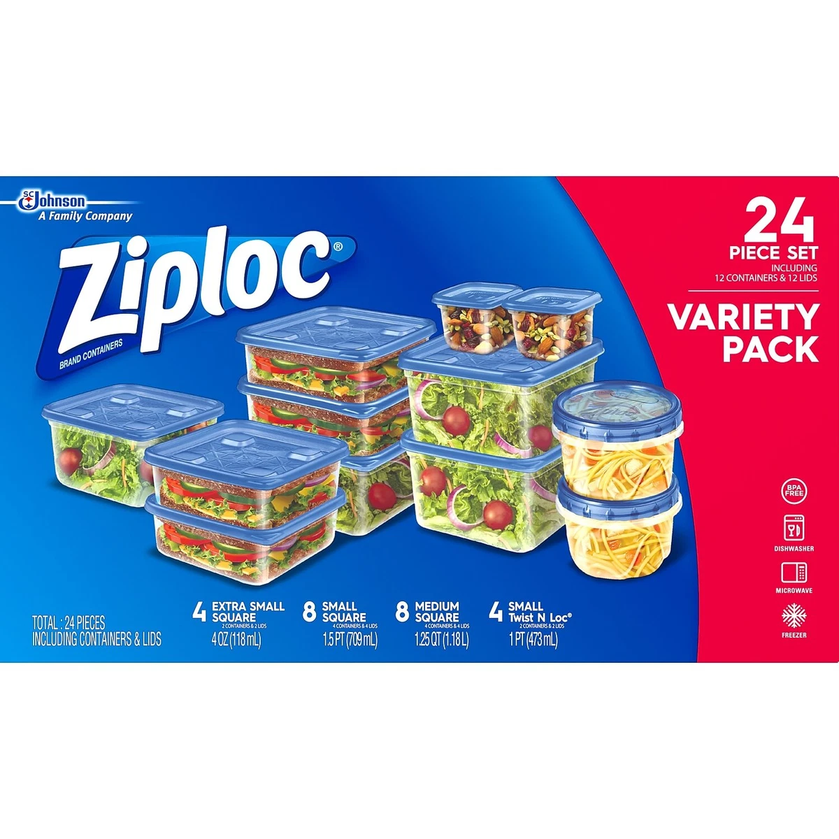 Food Storage Containers Set with Lids (24 Pack) - Blue