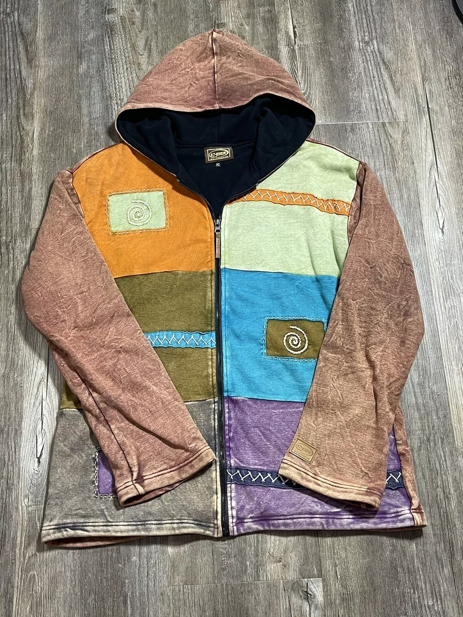 Kyber Womens XL Hippie Jacket Embroidered Patchwork Zip Up Made In