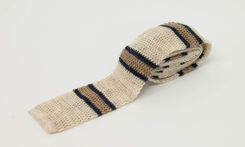 NWT Brunello Cucinelli Men Linen-Cotton 3-Tone Stripe Print Knitted Necktie A238