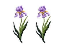 5192 Lot 2 Pcs Small Purple Iris Flower Embroidery Iron On Appliqu Patch -2"H