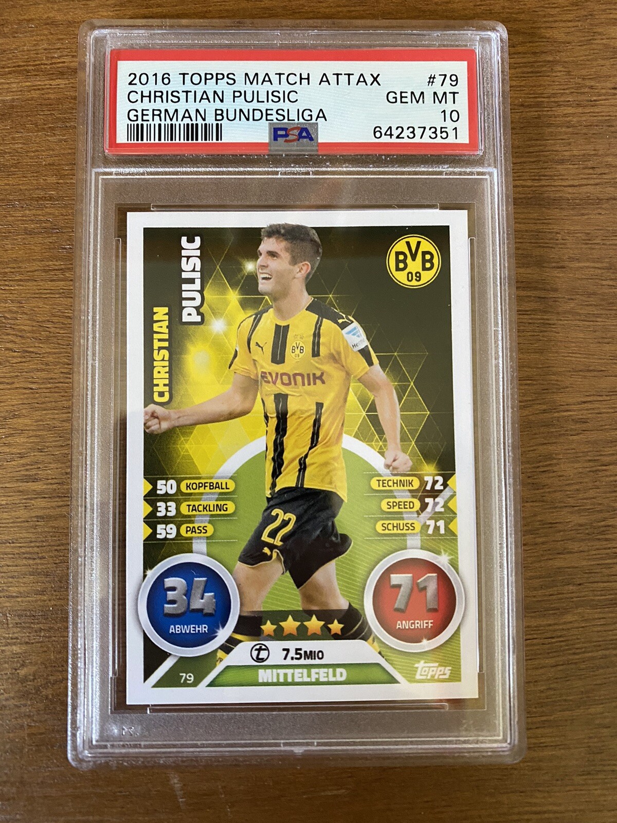 (1) 2016 Christian Pulisic Topps Match Attax #79 RC Bundesliga PSA 10 USA QTY