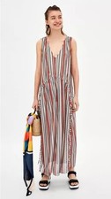 ZARA TRF Striped Multicolor Maxi Dress w/side Slits Size Small