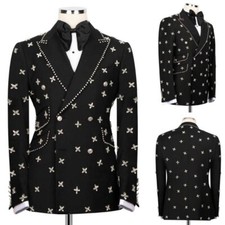 Luxury Diamonds Suits for Men Formal Banquet Wedding Double Breasted Blazer Pant