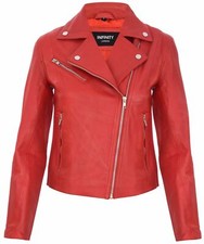Ladies Leather Jacket Classic Biker Style Vintage Red Real Leather Womens Jacket