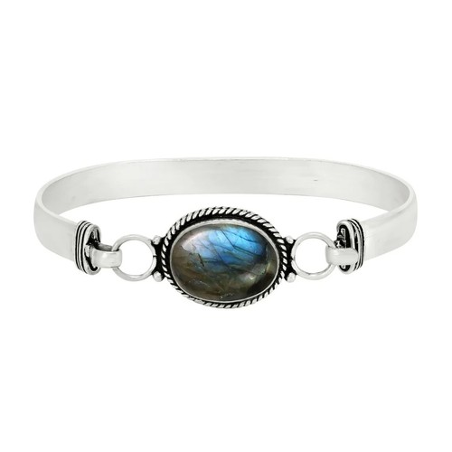 Valentine's Day Labradorite Gemstone 925 Sterling Silver Handmade Bracelet Cuff - Picture 4 of 6