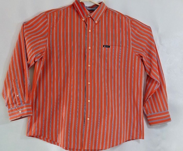 Chaps Orange Striped Easy Care Long Sleeve Button Down Dress Shirt Mens