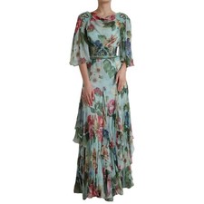 DOLCE & GABBANA Dress Blue Floral Print Tiered Long Maxi IT36/US2/XS 11250usd