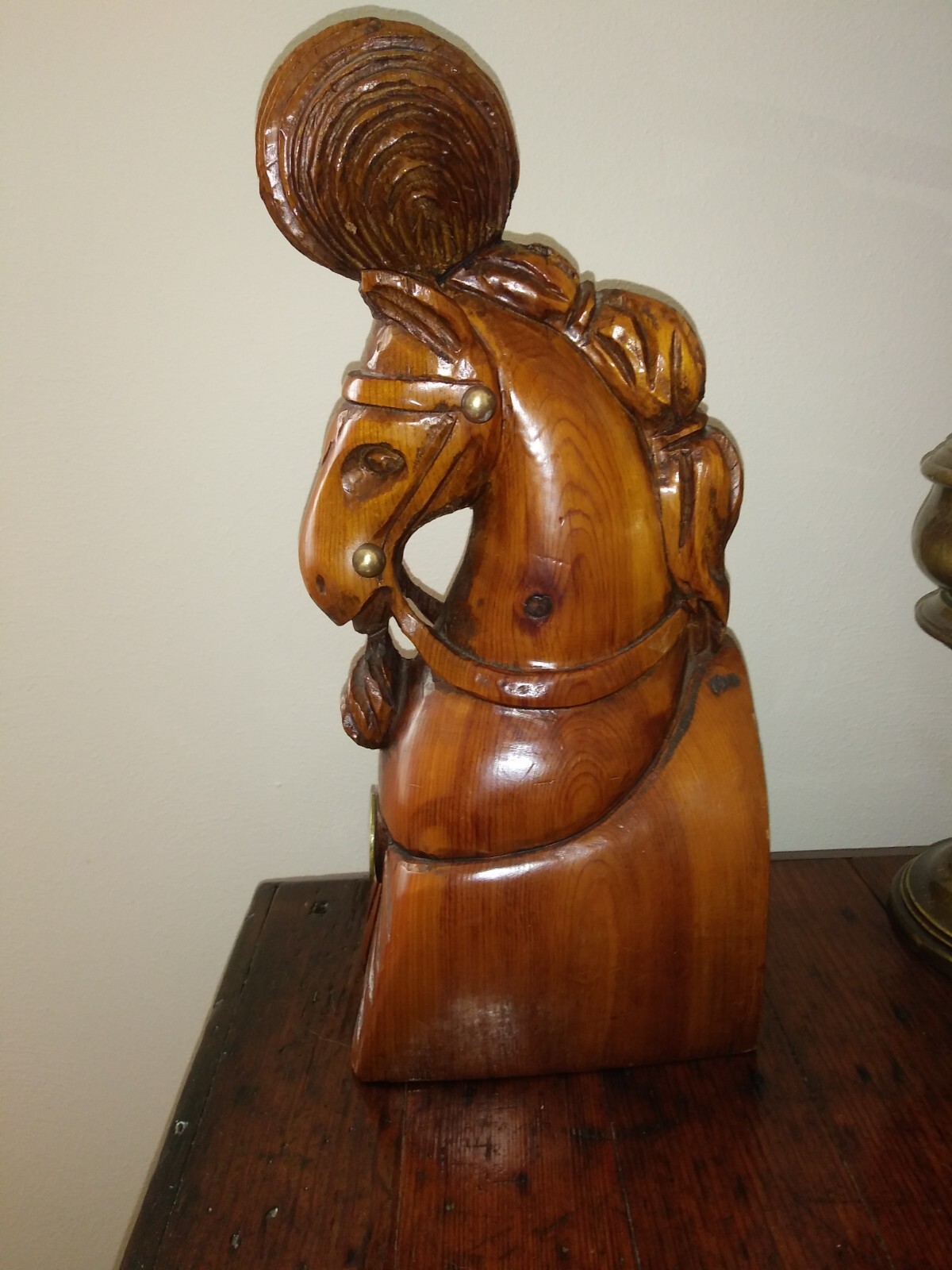 Carnival carousel Horse Hand Carved Statue Wood sculpture Large Brass medallion