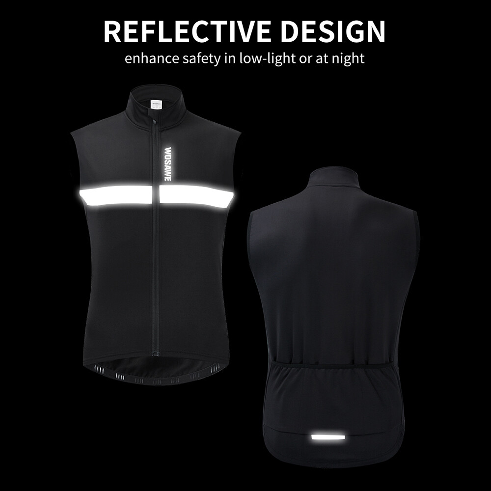 Gilet Ciclismo Uomo WOSAWE Antivento Riflettente - Maglia Senza Maniche MTB Nera