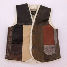 NEW Vest Toddler Size Small 2 Genuine Leather Snap Closure Sherpa Fleece Mexico