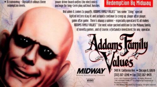 Addams Family Values Arcade Flyer Uncle Fester Horror Art Vintage Promo - Picture 2 of 10