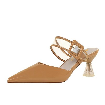 Ladies Med Kitten Heel Clear Slippers Mules Pointy Toe ...