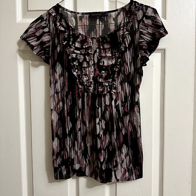 Y2K The Limited Women's Patterned Nylon Mesh T Shirt Top sz S Small Ruffled Neck