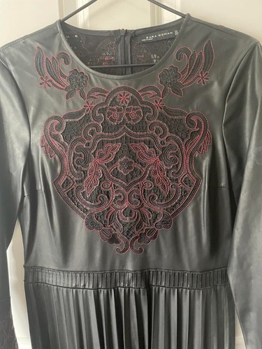 Zara Black Faux Leather dress with lace insert - Picture 5 of 5