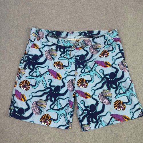Peter Millar Swim Trunks Mens Medium Blue Lined Octopus Sea Creatures Coastal