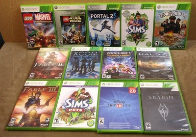 LOT 12 MICROSOFT XBOX 360 LIVE LEGO MARVEL STAR WARS MINECRAFT HALO 4 FABLE ETC.