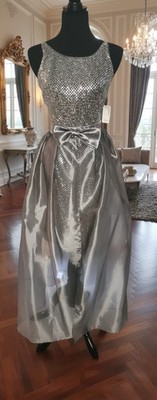 Gantos Silver Sequin Fabric Overskirt Engagement Dress/Evening Dress NWT SZ 4