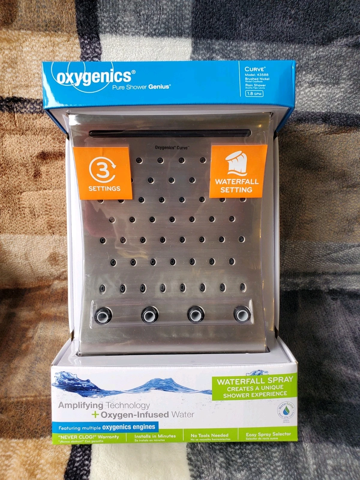 Oxygenics Curve 43588 Brushed Nickel Oxygen Infused 3 Spray Rain Shower Head